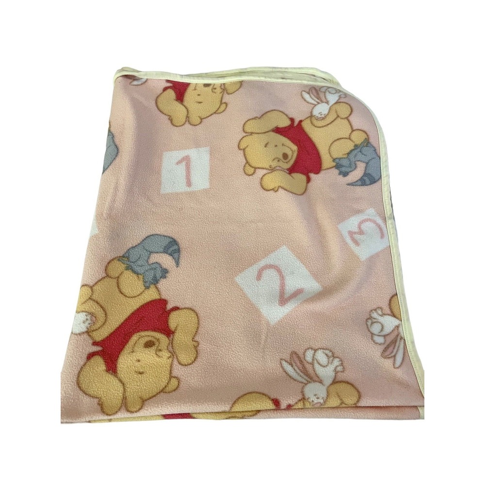 Vintage Disney Baby Winnie the Pooh Plush Blanket Pink Number Theme‎ READ INFO